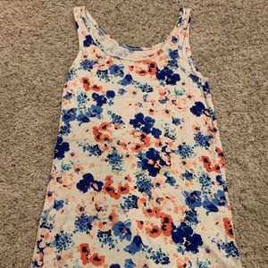 Floral blue, pink and cream top